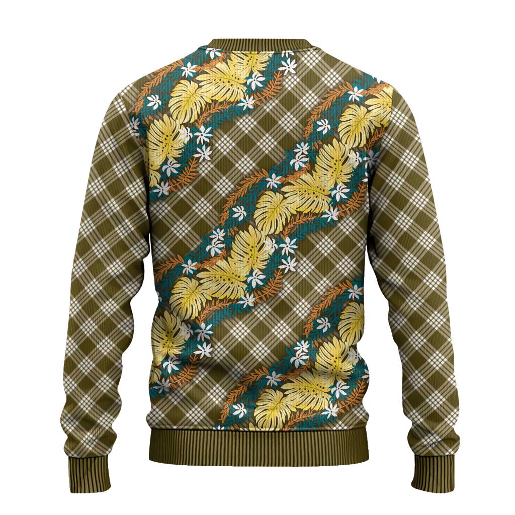 Polynesian Monstera Tiare Floral Ugly Christmas Sweater Yellow Tropical Plaid LT01 - Polynesian Pride
