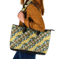 Polynesian Monstera Tiare Floral Leather Tote Bag Yellow Tropical Plaid LT01 Yellow - Polynesian Pride
