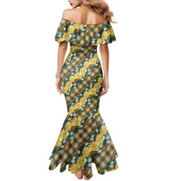 Polynesian Monstera Tiare Floral Mermaid Dress Yellow Tropical Plaid LT01 - Polynesian Pride