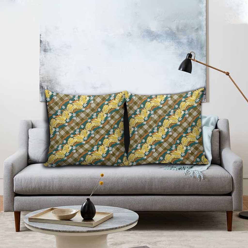 Polynesian Monstera Tiare Floral Pillow Cover Yellow Tropical Plaid - Polynesian Pride