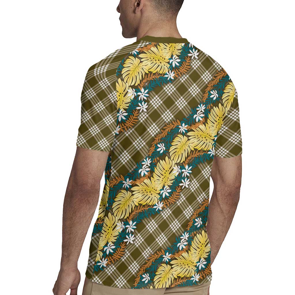 Polynesian Monstera Tiare Floral Rugby Jersey Yellow Tropical Plaid LT01 - Polynesian Pride
