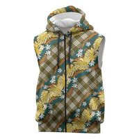 Polynesian Monstera Tiare Floral Sleeveless Zip Hoodie Yellow Tropical Plaid LT01 Yellow - Polynesian Pride