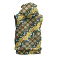 Polynesian Monstera Tiare Floral Sleeveless Zip Hoodie Yellow Tropical Plaid LT01 - Polynesian Pride