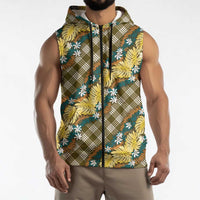 Polynesian Monstera Tiare Floral Sleeveless Zip Hoodie Yellow Tropical Plaid LT01 - Polynesian Pride