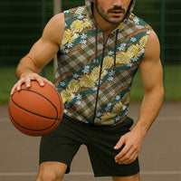 Polynesian Monstera Tiare Floral Sleeveless Zip Hoodie Yellow Tropical Plaid LT01 - Polynesian Pride