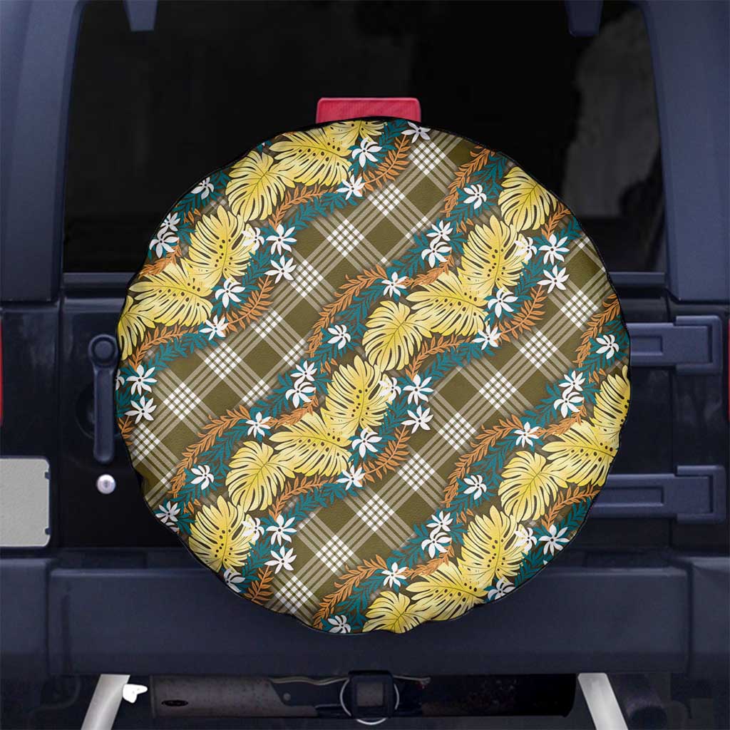 Polynesian Monstera Tiare Floral Spare Tire Cover Yellow Tropical Plaid - Polynesian Pride