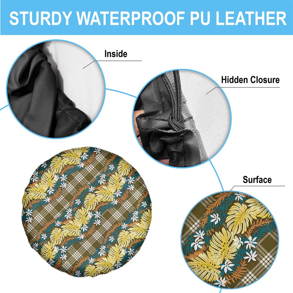 Polynesian Monstera Tiare Floral Spare Tire Cover Yellow Tropical Plaid - Polynesian Pride