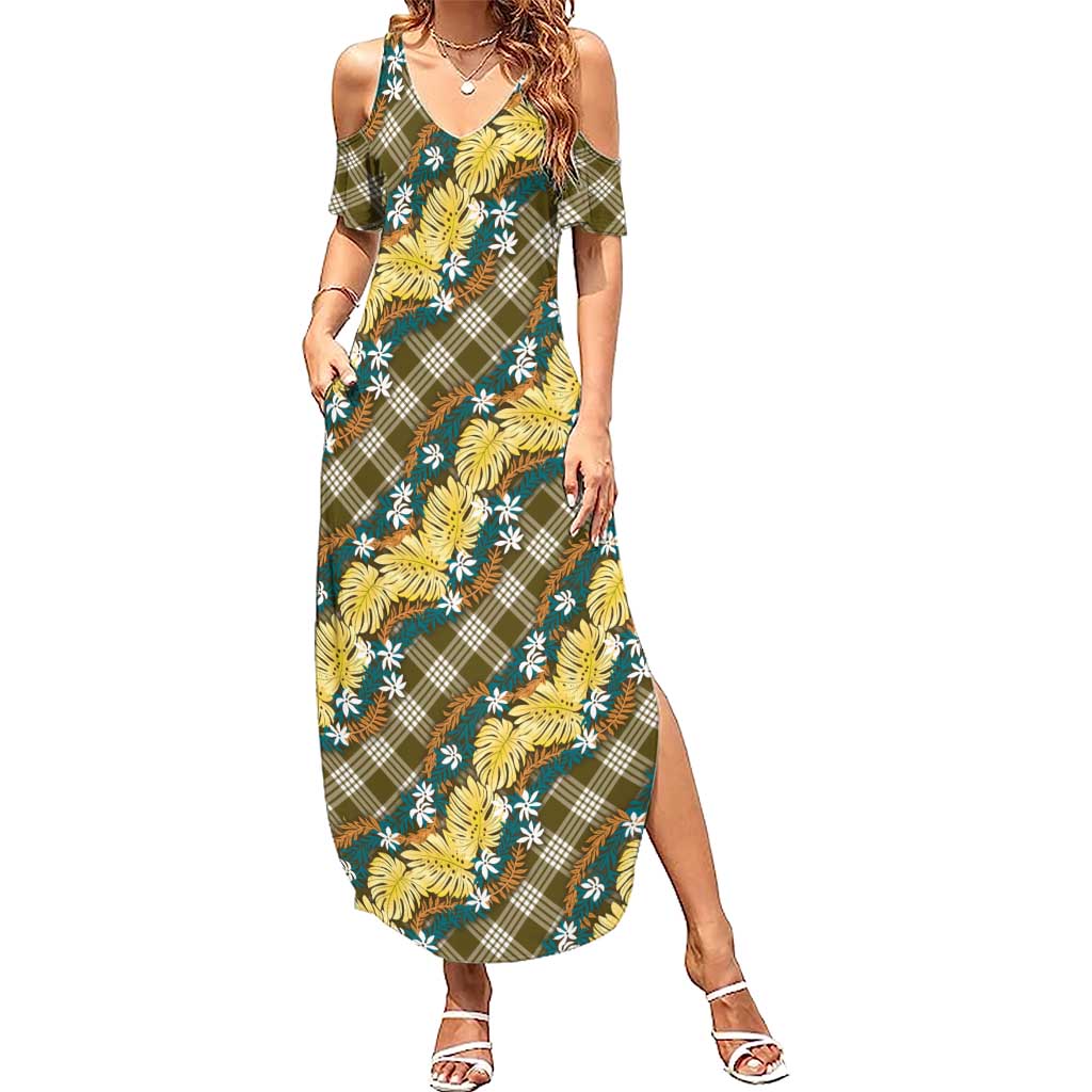 Polynesian Monstera Tiare Floral Summer Maxi Dress Yellow Tropical Plaid LT01 Women Yellow - Polynesian Pride