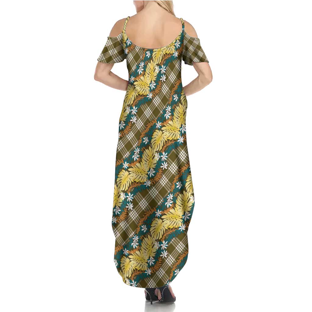 Polynesian Monstera Tiare Floral Summer Maxi Dress Yellow Tropical Plaid LT01 - Polynesian Pride