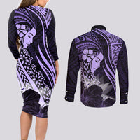 Polynesian Women Day 2024 Couples Matching Long Sleeve Bodycon Dress and Long Sleeve Button Shirt Hibiscus Girl Tribal LT01 - Polynesian Pride