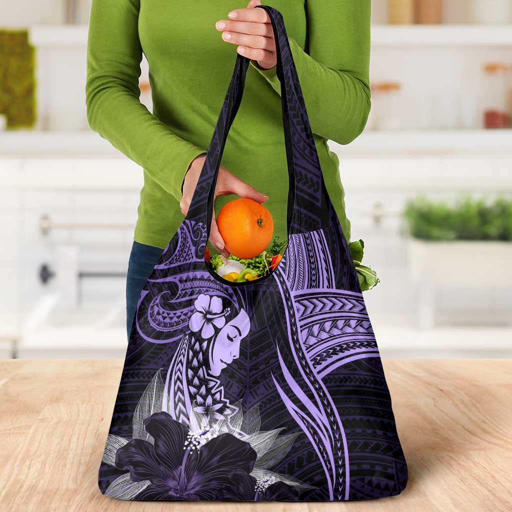 Polynesian Women Day 2024 Grocery Bag Hibiscus Girl Tribal