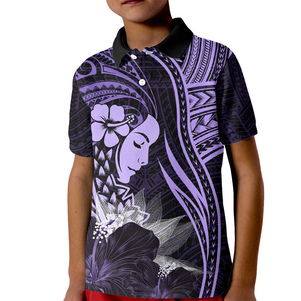 Polynesian Women Day 2024 Kid Polo Shirt Hibiscus Girl Tribal LT01 Kid Purple - Polynesian Pride