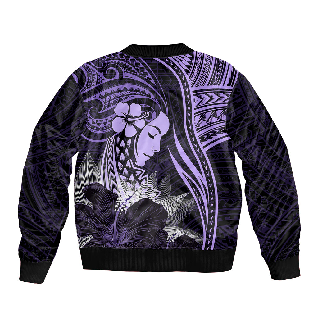 Polynesian Women Day 2024 Sleeve Zip Bomber Jacket Hibiscus Girl Tribal LT01 - Polynesian Pride