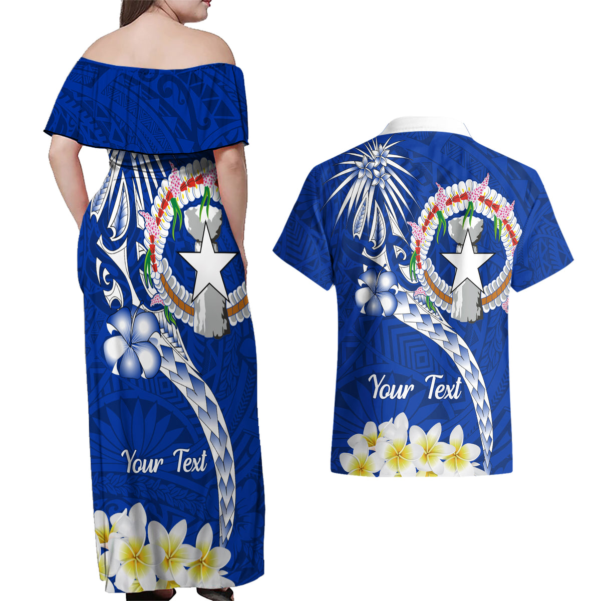 Northern Mariana Islands Commonwealth Day 2024 Couples Matching Off Shoulder Maxi Dress and Hawaiian Shirt Dolphin With Plumeria Flower LT01 - Polynesian Pride