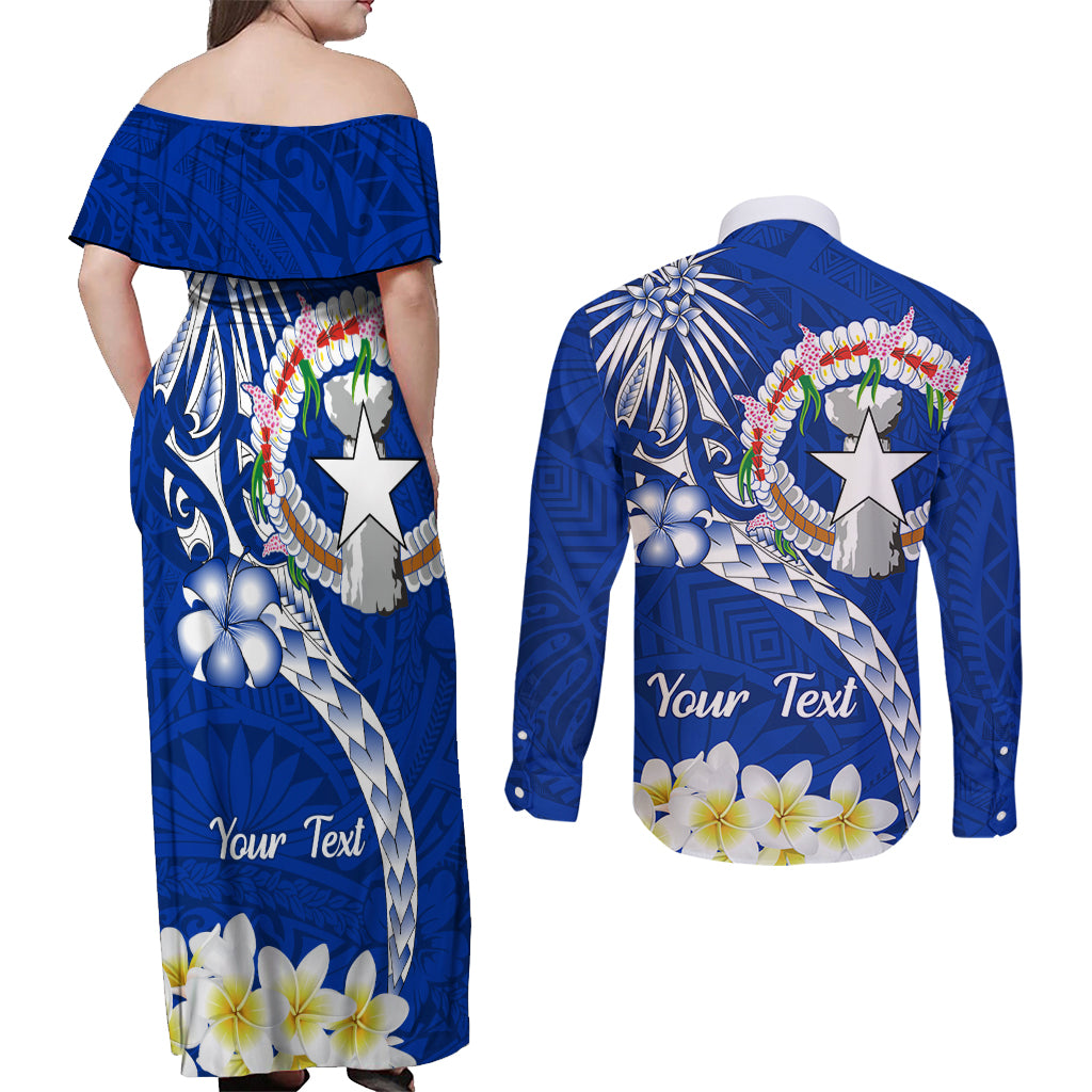 Northern Mariana Islands Commonwealth Day 2024 Couples Matching Off Shoulder Maxi Dress and Long Sleeve Button Shirt Dolphin With Plumeria Flower LT01 - Polynesian Pride