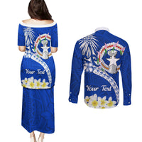 Northern Mariana Islands Commonwealth Day 2024 Couples Matching Puletasi and Long Sleeve Button Shirt Dolphin With Plumeria Flower LT01 - Polynesian Pride