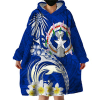 Northern Mariana Islands Commonwealth Day 2024 Wearable Blanket Hoodie Dolphin With Plumeria Flower LT01 - Polynesian Pride