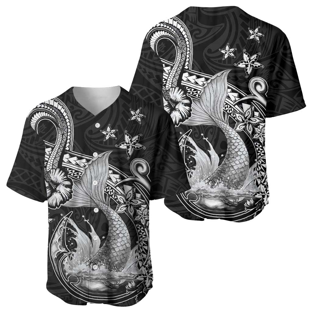 Hawaii Mermaid Monotone Baseball Jersey Polynesian Pattern Fish Hook