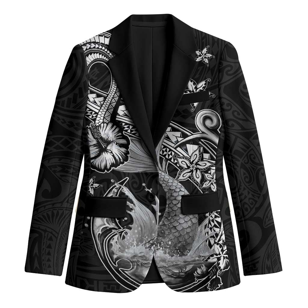Hawaii Mermaid Monotone Blazer Polynesian Pattern Fish Hook