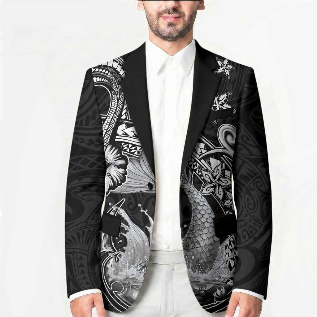 Hawaii Mermaid Monotone Blazer Polynesian Pattern Fish Hook