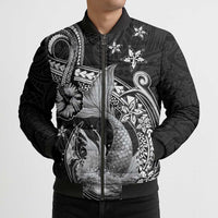 Hawaii Mermaid Monotone Bomber Puffer Jacket Polynesian Pattern Fish Hook