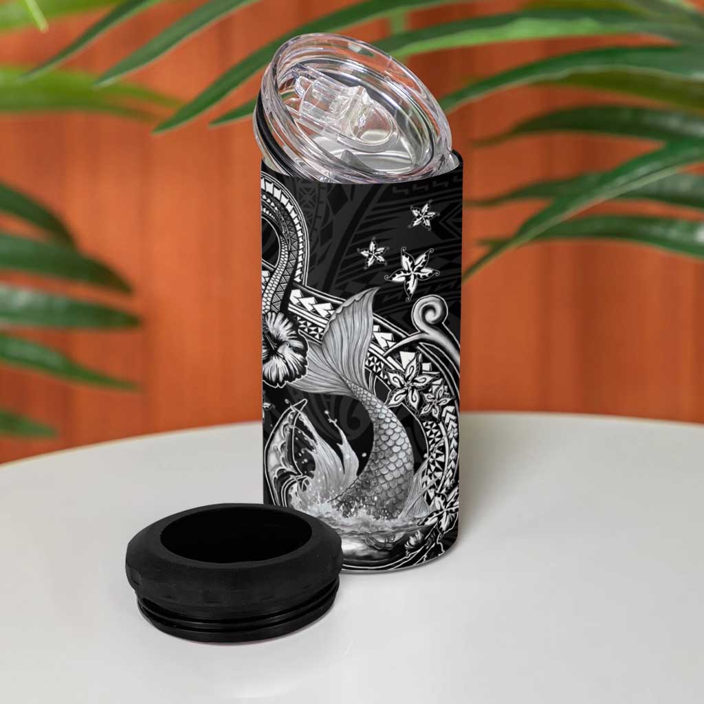 Hawaii Mermaid Monotone 4 in 1 Can Cooler Tumbler Polynesian Pattern Fish Hook