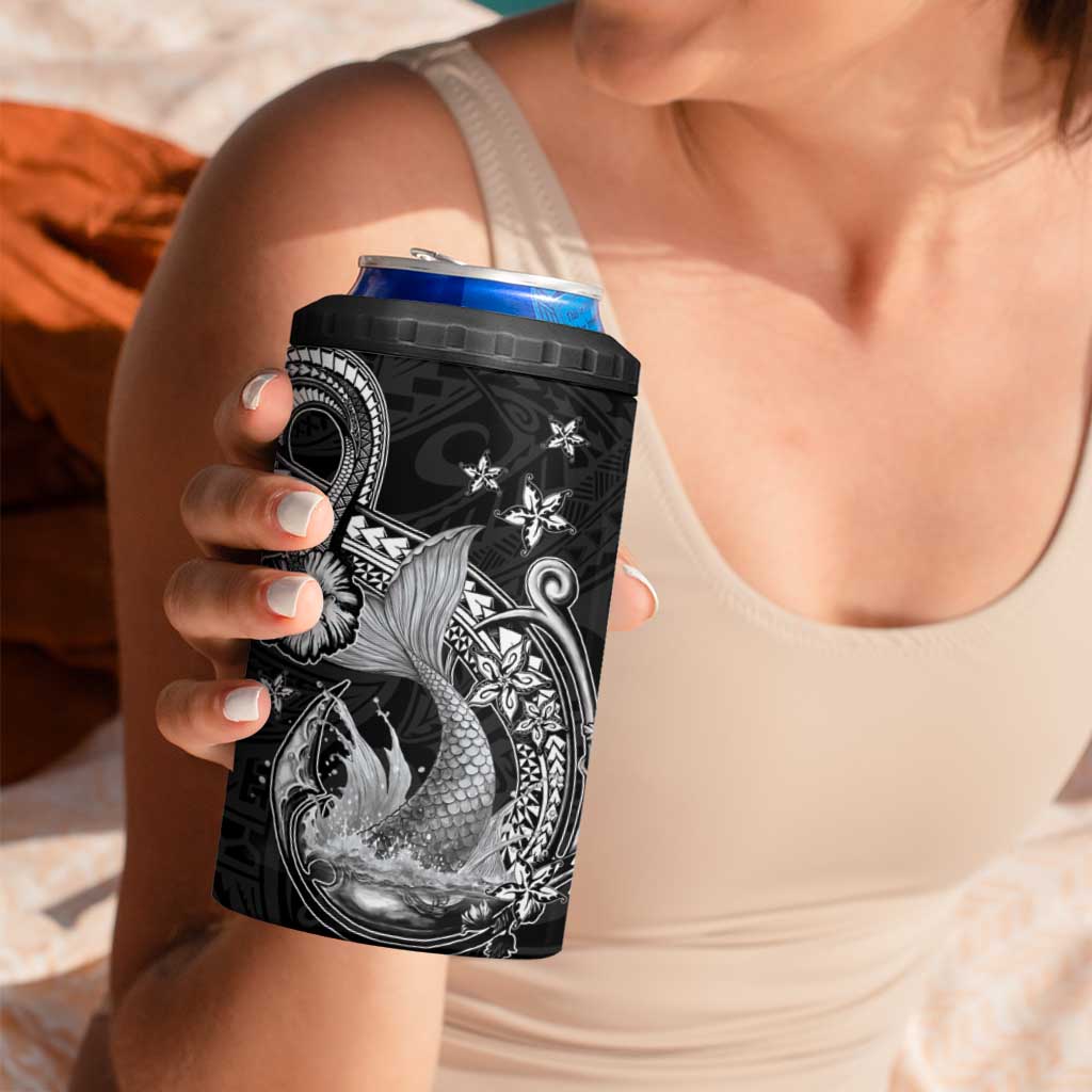 Hawaii Mermaid Monotone 4 in 1 Can Cooler Tumbler Polynesian Pattern Fish Hook