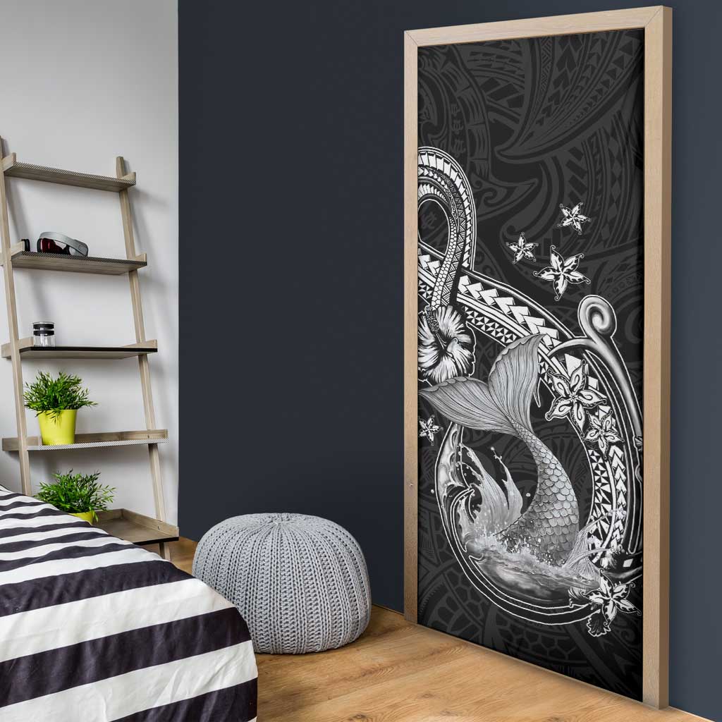 Hawaii Mermaid Monotone Door Cover Polynesian Pattern Fish Hook