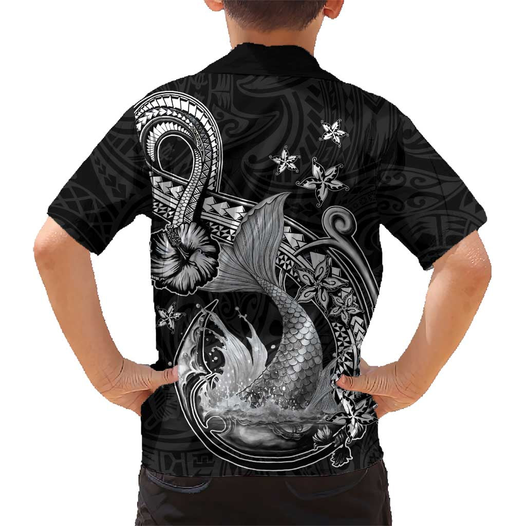 Hawaii Mermaid Monotone Family Matching Off Shoulder Maxi Dress and Hawaiian Shirt Polynesian Pattern Fish Hook LT01 - Polynesian Pride