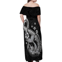 Hawaii Mermaid Monotone Family Matching Off Shoulder Maxi Dress and Hawaiian Shirt Polynesian Pattern Fish Hook LT01 - Polynesian Pride