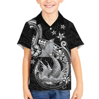 Hawaii Mermaid Monotone Family Matching Off Shoulder Maxi Dress and Hawaiian Shirt Polynesian Pattern Fish Hook LT01 Son's Shirt Black - Polynesian Pride