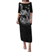 Hawaii Mermaid Monotone Family Matching Puletasi and Hawaiian Shirt Polynesian Pattern Fish Hook
