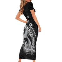 Hawaii Mermaid Monotone Family Matching Short Sleeve Bodycon Dress and Hawaiian Shirt Polynesian Pattern Fish Hook