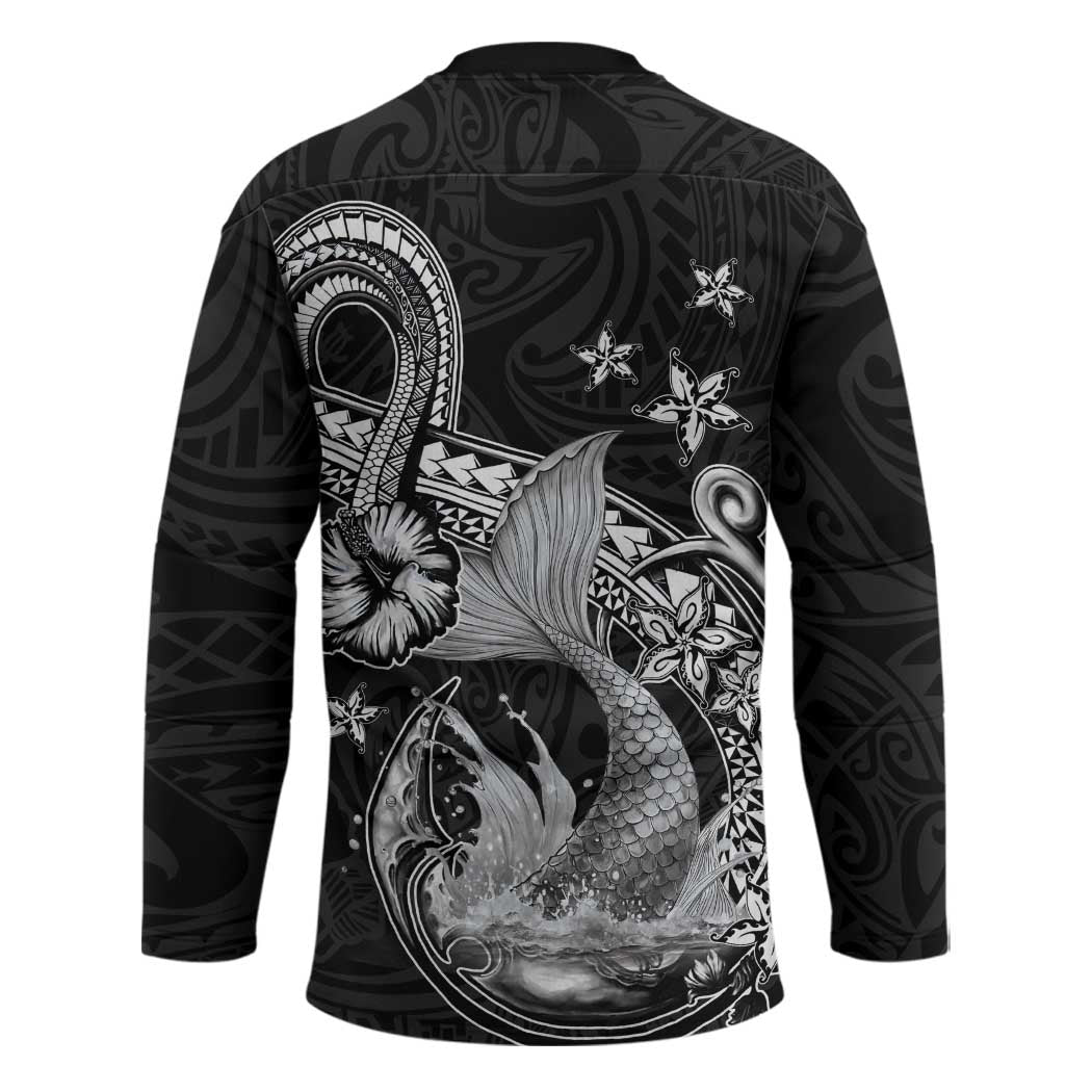 Hawaii Mermaid Monotone Hockey Jersey Polynesian Pattern Fish Hook