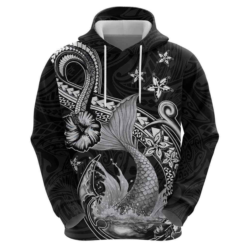 Hawaii Mermaid Monotone Hoodie Polynesian Pattern Fish Hook