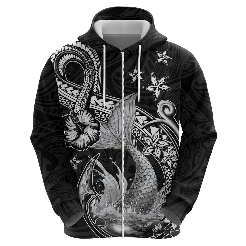 Hawaii Mermaid Monotone Hoodie Polynesian Pattern Fish Hook