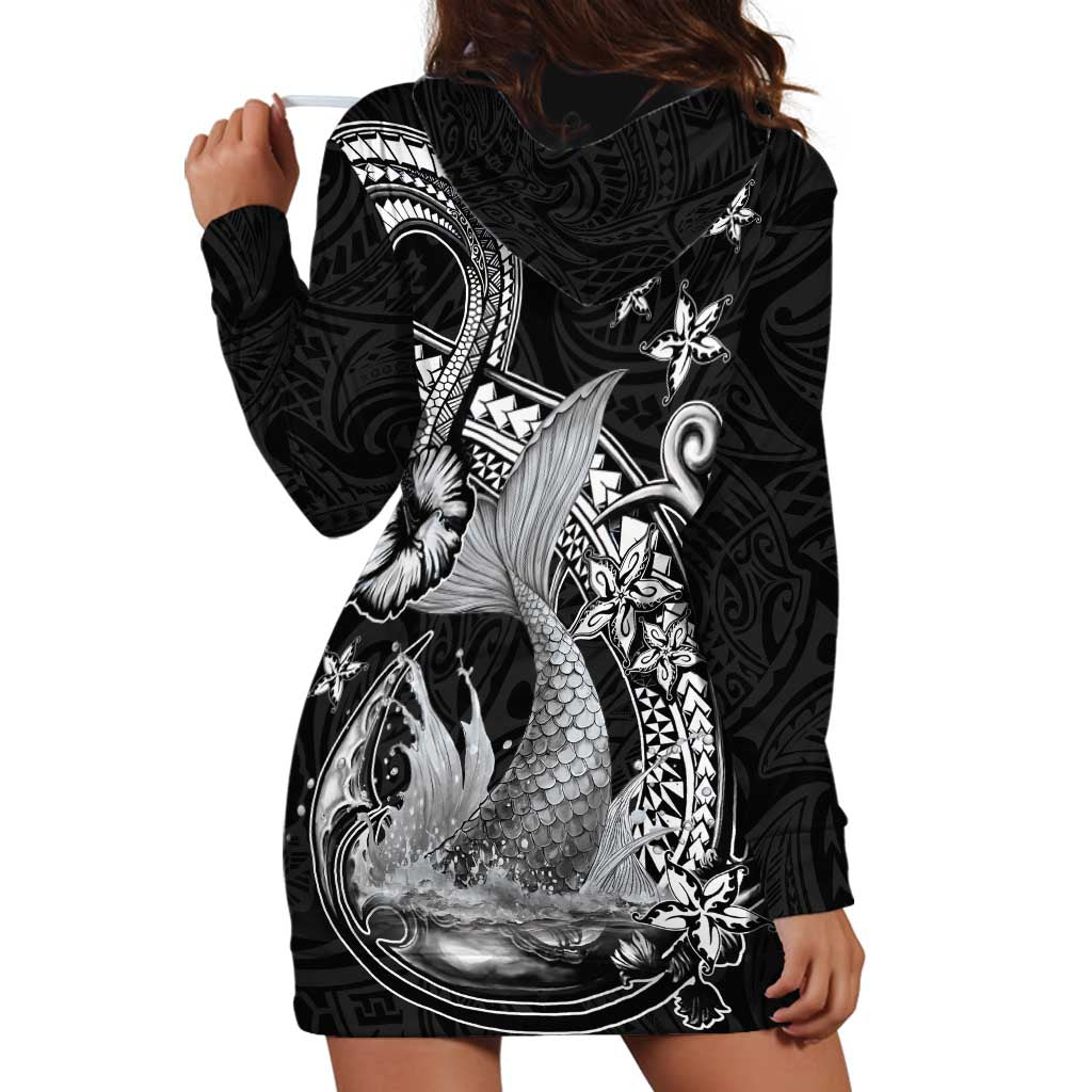 Hawaii Mermaid Monotone Hoodie Dress Polynesian Pattern Fish Hook