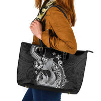 Hawaii Mermaid Monotone Leather Tote Bag Polynesian Pattern Fish Hook