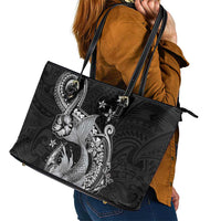Hawaii Mermaid Monotone Leather Tote Bag Polynesian Pattern Fish Hook