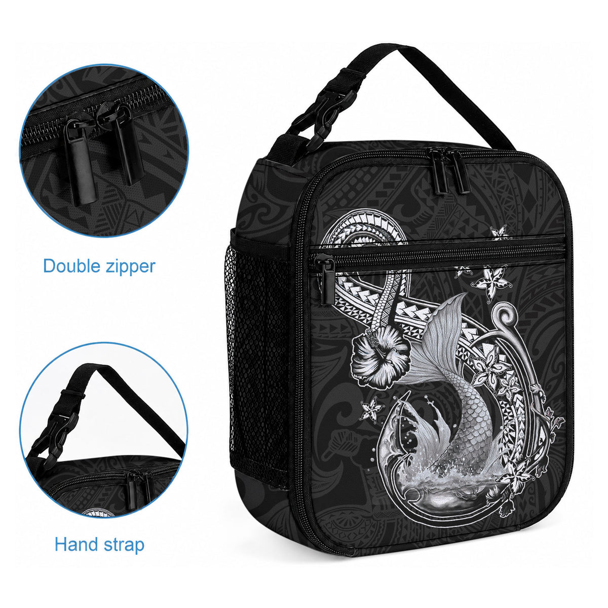 Hawaii Mermaid Monotone Lunch Bag Polynesian Pattern Fish Hook LT01 - Polynesian Pride