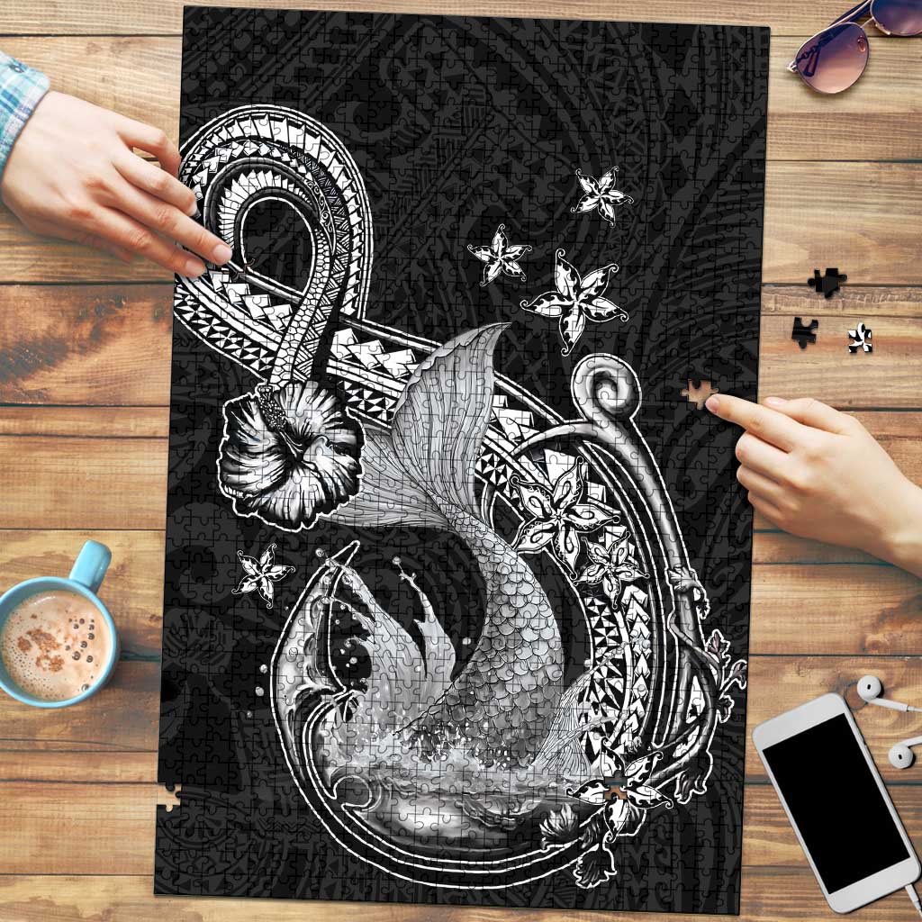 Hawaii Mermaid Monotone Puzzle Polynesian Pattern Fish Hook