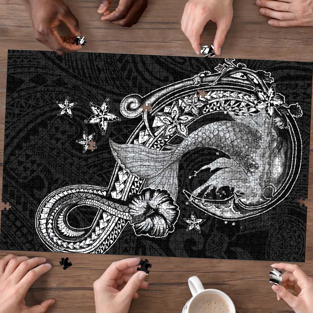 Hawaii Mermaid Monotone Puzzle Polynesian Pattern Fish Hook
