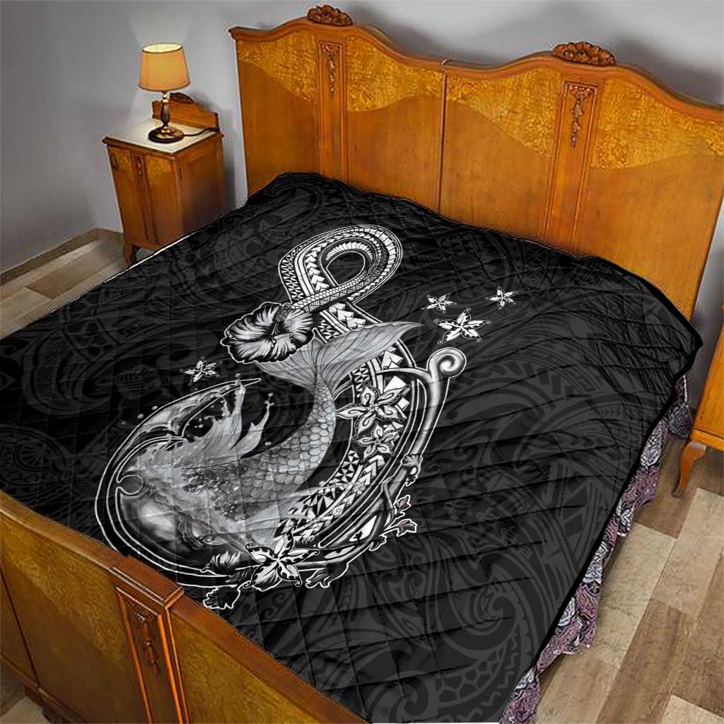 Hawaii Mermaid Monotone Quilt Polynesian Pattern Fish Hook
