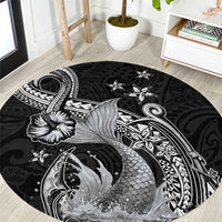 Hawaii Mermaid Monotone Round Carpet Polynesian Pattern Fish Hook