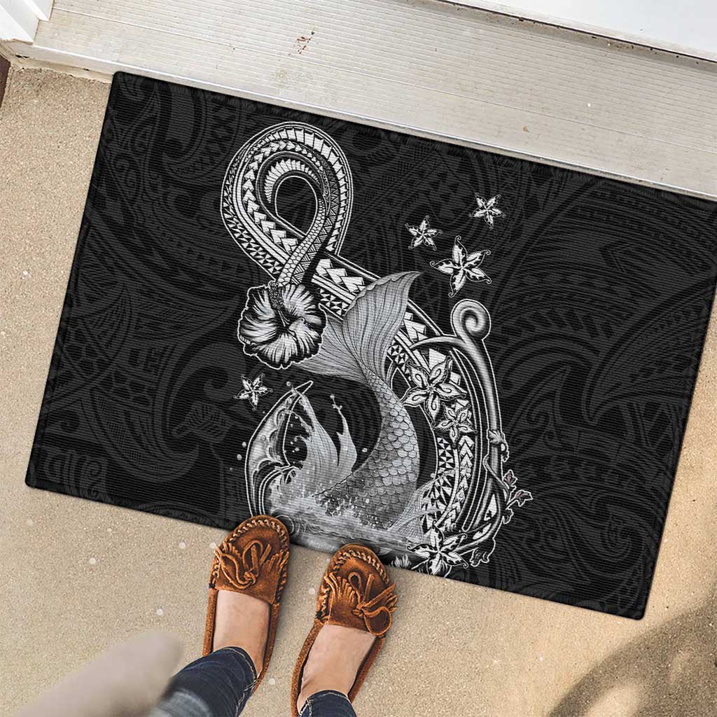 Hawaii Mermaid Monotone Rubber Doormat Polynesian Pattern Fish Hook