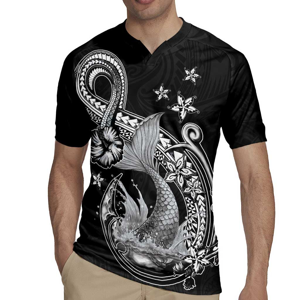 Hawaii Mermaid Monotone Rugby Jersey Polynesian Pattern Fish Hook