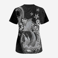 Hawaii Mermaid Monotone Scrub Top Polynesian Pattern Fish Hook