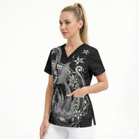 Hawaii Mermaid Monotone Scrub Top Polynesian Pattern Fish Hook