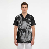 Hawaii Mermaid Monotone Scrub Top Polynesian Pattern Fish Hook
