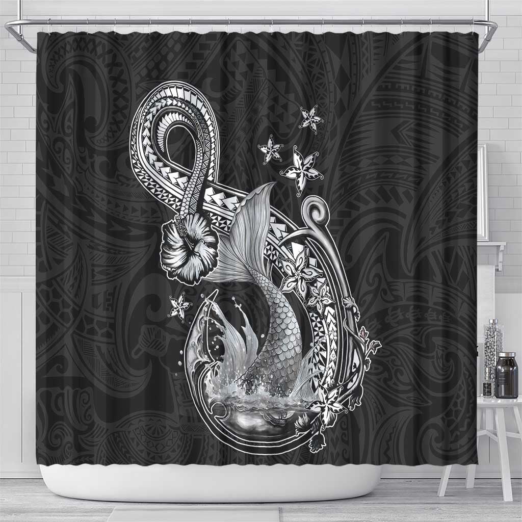 Hawaii Mermaid Monotone Shower Curtain Polynesian Pattern Fish Hook